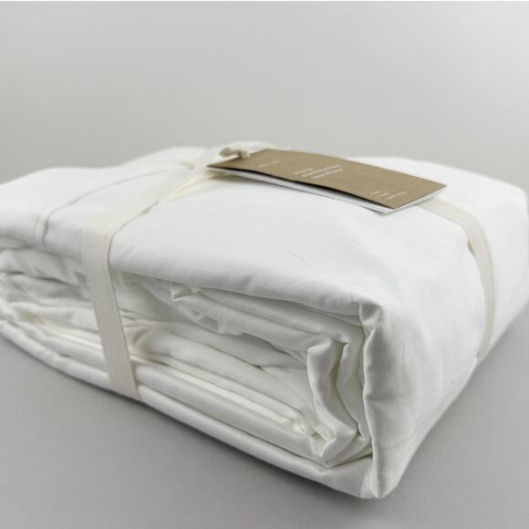 West Elm 400 Thread Count Sateen Sheet Set Queen White Cotton Wide Hem NWT - Picture 5 of 9